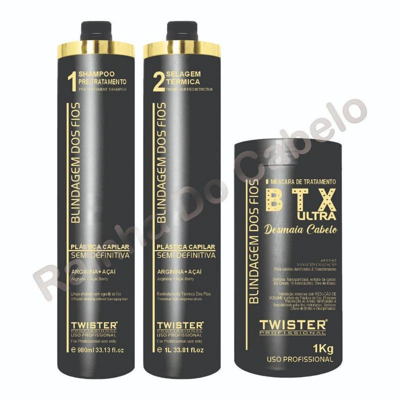 Twister Professional Blindagem dos Fios + BTX Ultra — Shampoo 980 ml, ativo 1.000 ml e BTX Ultra 1 kg