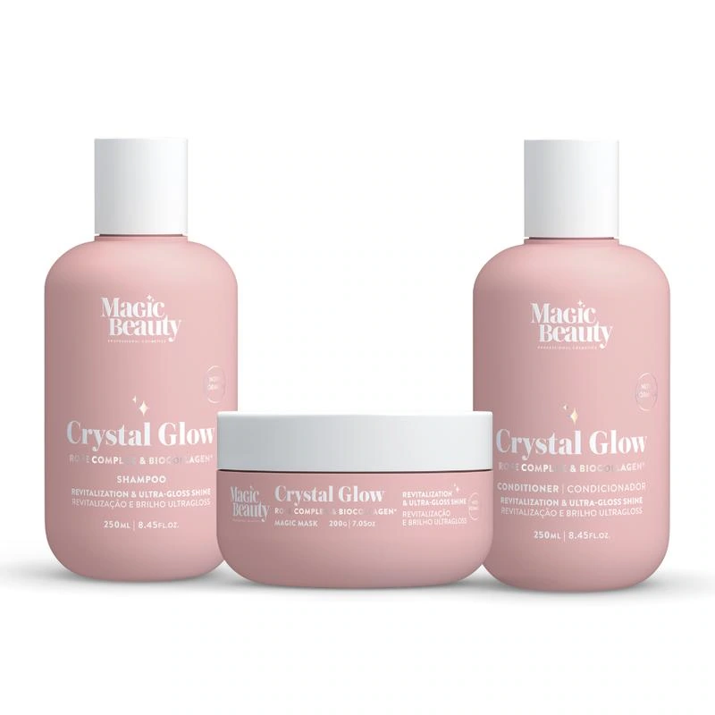 Magic Beauty Crystal Glow · Kit Glass Hair — Shampoo, condicionador e máscara