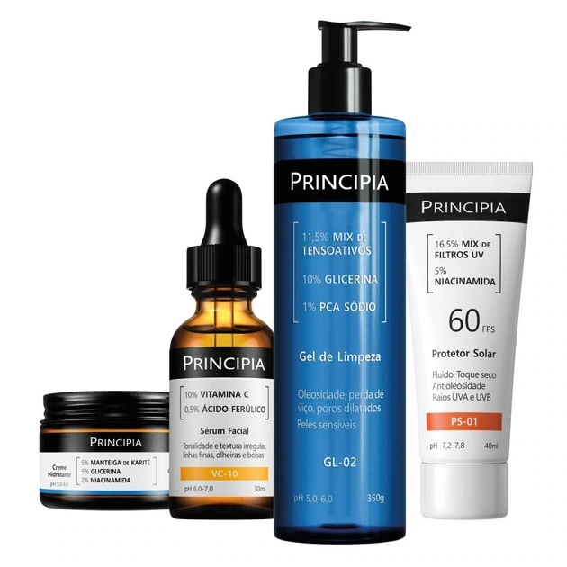 Principia Kit Essencial Glow — GL-02, Vitamina C-10, CH-01 e PS-01 FPS 60